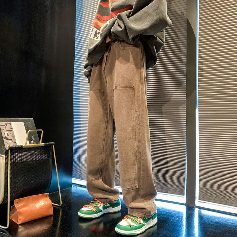 Bonsir High Street Letter Men's Denim Pants Straight Leg Fashion Jeans Hip Hop Male Brand Gothic Vintage Trousers