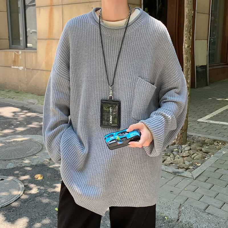 sanyamk - Winter Men's Sweaters O-neck New Streetwear Casual Fashion Knitting Pullovers Plus Size Male Sweaters 3XL-M Black/Gray/Blue