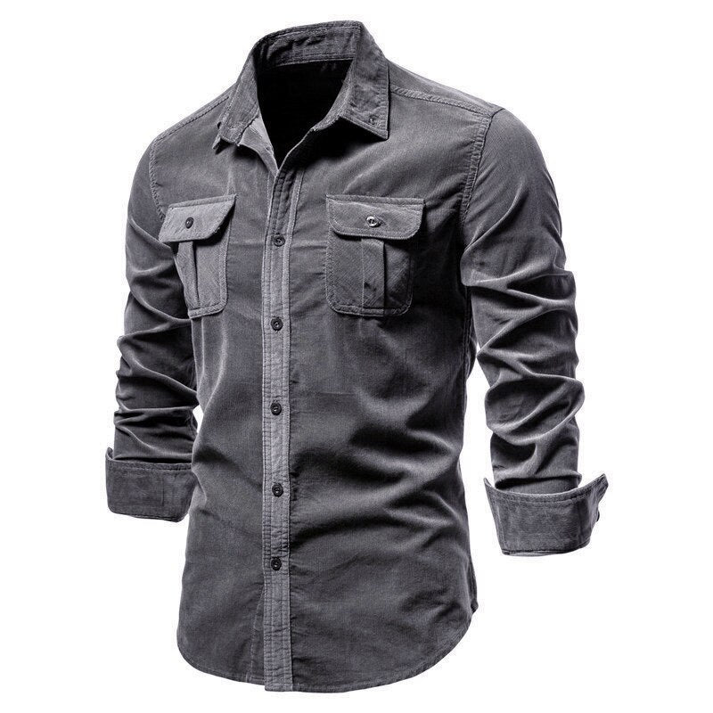 Bonsir Men's Shirt Cotton Lapel Casual Spring Autumn Corduroy Shirts for Men Slim Solid Color Shirts Long Sleeve Tops EU Size