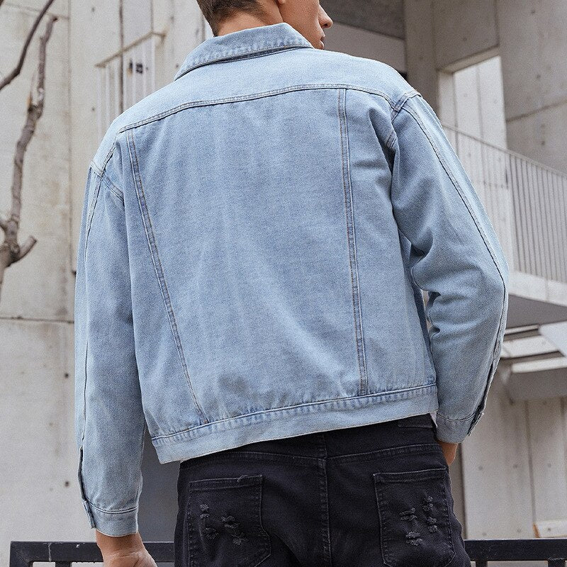 sanyamk New Cotton Denim Jacket Men Casual Solid Color Lapel Single Breasted Jeans Jacket Men Autumn Slim Fit Quality Mens Jackets