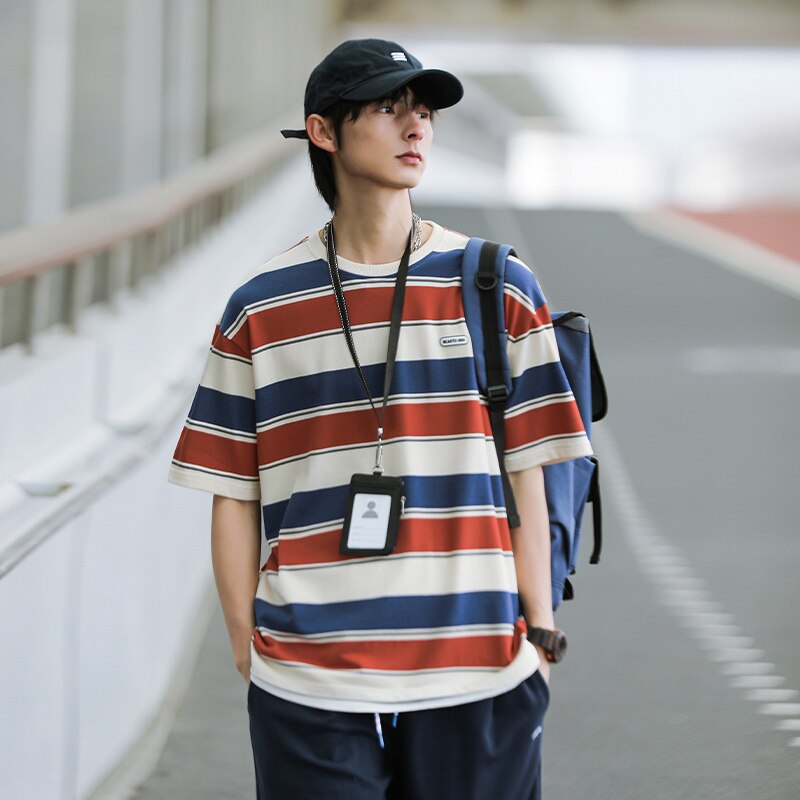 Bonsir Unisex Retro Striped t-Shirt hip hop Oversized Couple Aesthetic Harajuku Clothes Tee Punk Emo Top Urban Streetwear Y2k Top