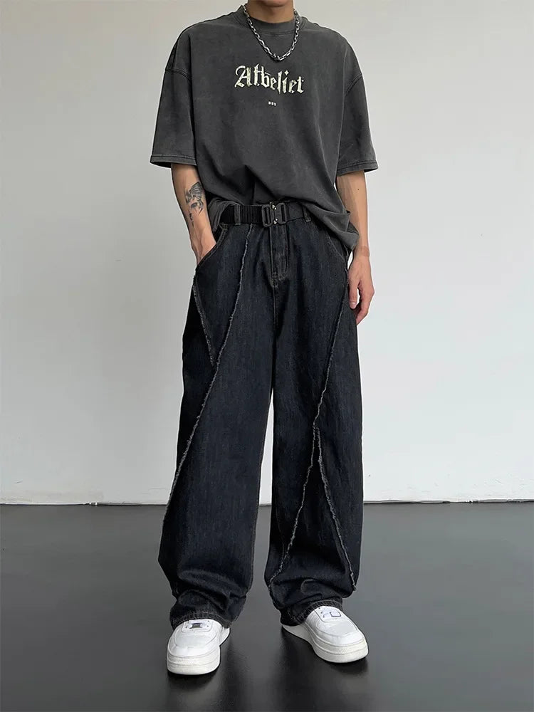 sanyamk Hip Hop Distressed Shabby Jeans Pants Men Ripped Patchwork Denim Trousers Male Oversize Loose Japanese Streetwear 5XL