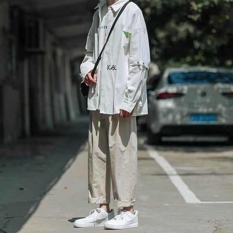 sanyamk Men's Fashion Trend Streetwear Trousers Korean Loose Student Cargo Casual Pants Green/black/khaki Color Suit Pants M-2XL