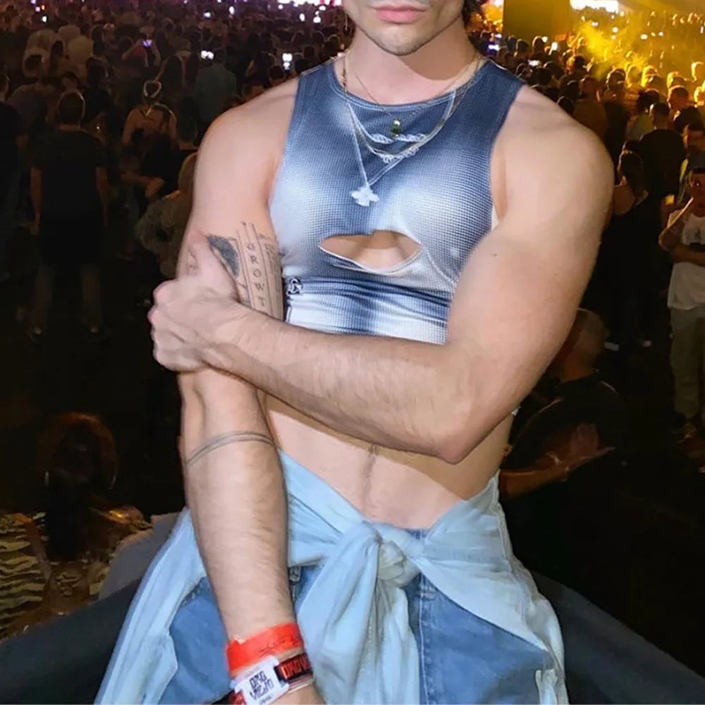 sanyamk Mens vest suspenders hollow tight elastic tank top personality niche shaping fitness gym sports vest men's clothing summer new