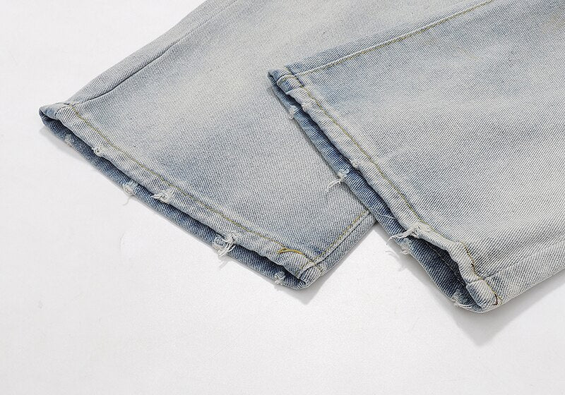 sanyamk High Street Flame Skull Embrodiery Vintage Denim Trousers Men's Distressed Washed Straight Baggy Oversized Jeans Pants
