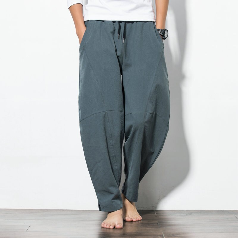 Bonsir Chinese Style Harem Pants Men Streetwear Casual Joggers Mens Pants Cotton Linen Sweatpants Ankle-length Men Trousers M-5XL