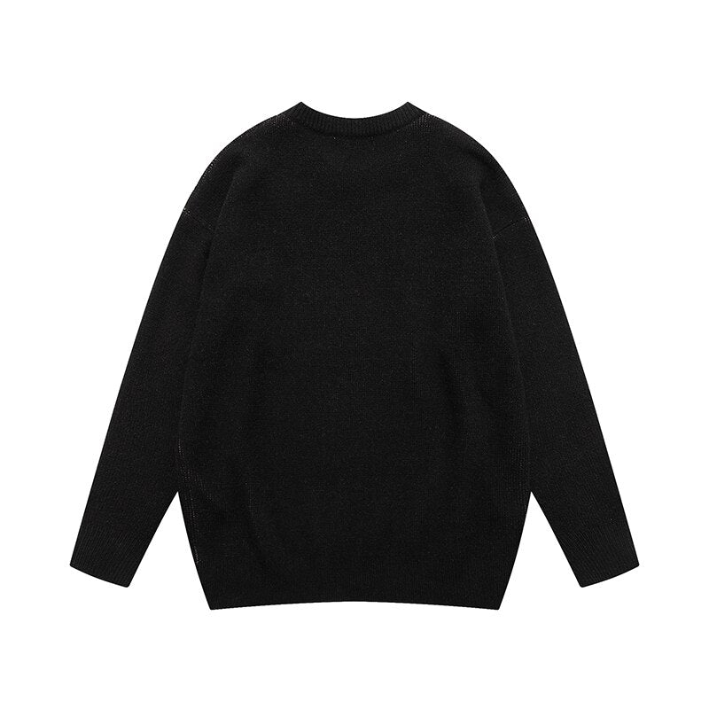 sanyamk Women Character Letter Print Crew Neck Autumn and Winter Pullover Sweaters Mens High Street Solid Color Retro Oversized Clothes