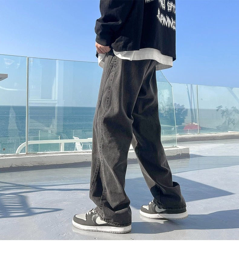 sanyamk Spring Summer New Casual Jeans Men Fashion Straight Loose Jean Pants Neutral Streetwear Solid All-match Wide-leg Trousers