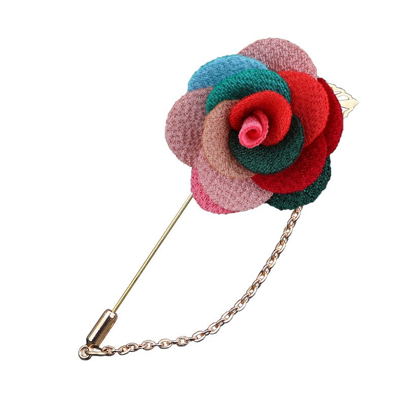 Korean Bridegroom Wedding Brooches Cloth Art Hand-made Rose Flower Brooch Lapel Pin Badge Tassel Chain Men's Suit Accessories