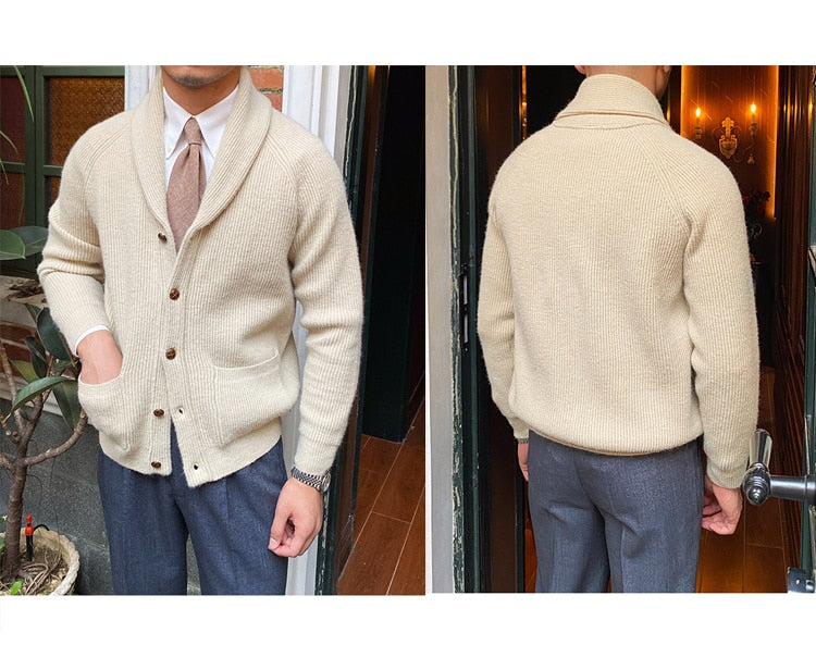 Bonsir Fall lapel Sweater Cardigan Men Knitting Pocket Sweaters Winter Warm Coat Men Single Breasted Top Cardigan Sexy Pleated Sweater
