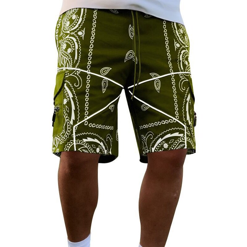 sanyamk Hip Hop Mens Cargo Shorts Fashion Graphic Print Zip-up Patch Pockets Straight Short Pant Streetwear Men Clothing Vintage Shorts