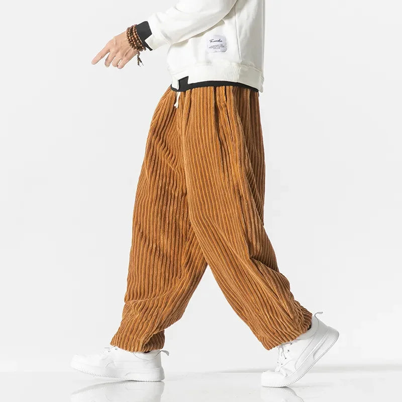 sanyamk Winter New Japanese Men's Waistband Corduroy Harem Pants Casual Jogging Sweatpants Hip-hop Street Male Large Size M-5XL