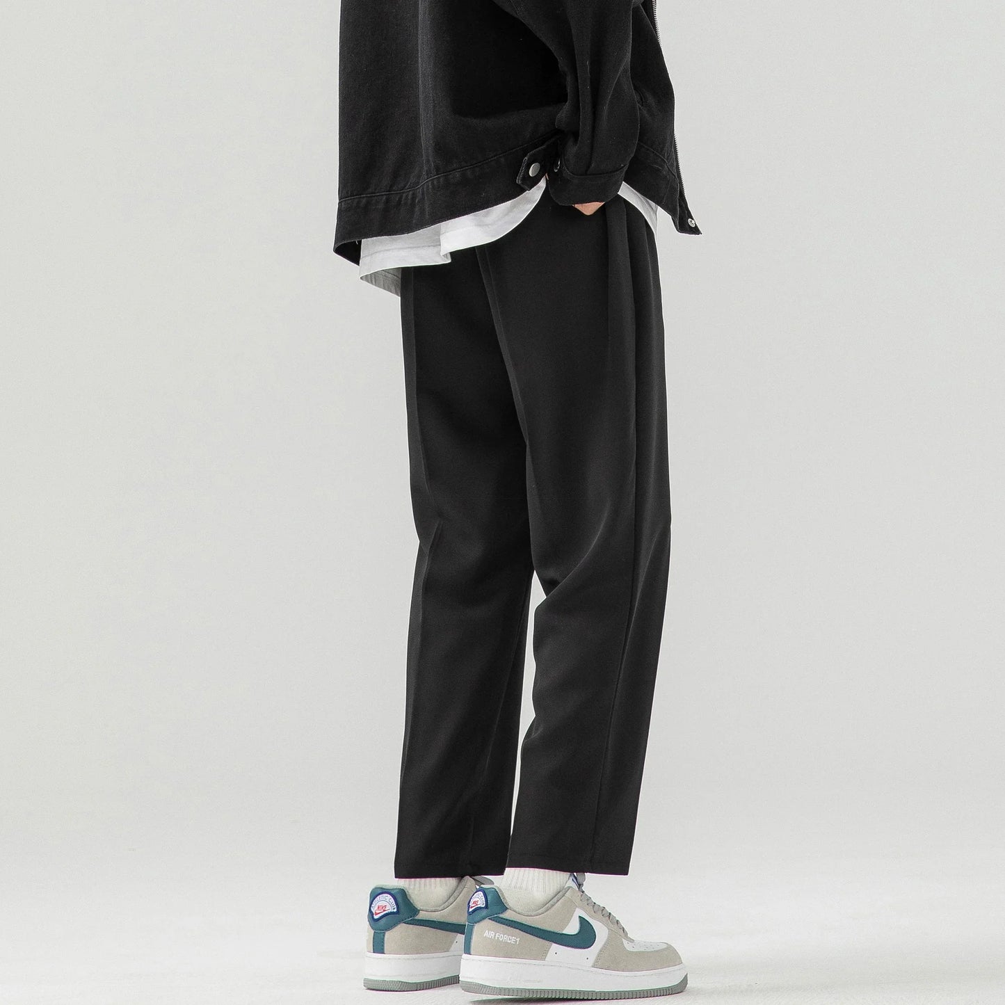 sanyamk - Solid Color Suit Pants Men Fashion Society Mens Dress Pants Korean Loose Straight Wide Leg Pants Mens Office Formal Trousers