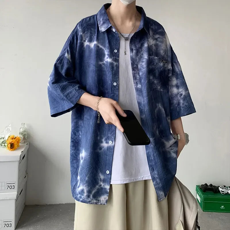 sanyamk - Summer Casual Mens Luxury Short Sleeve Loose Shirts Streetwear Trendy Style Vintage Male Blouses
