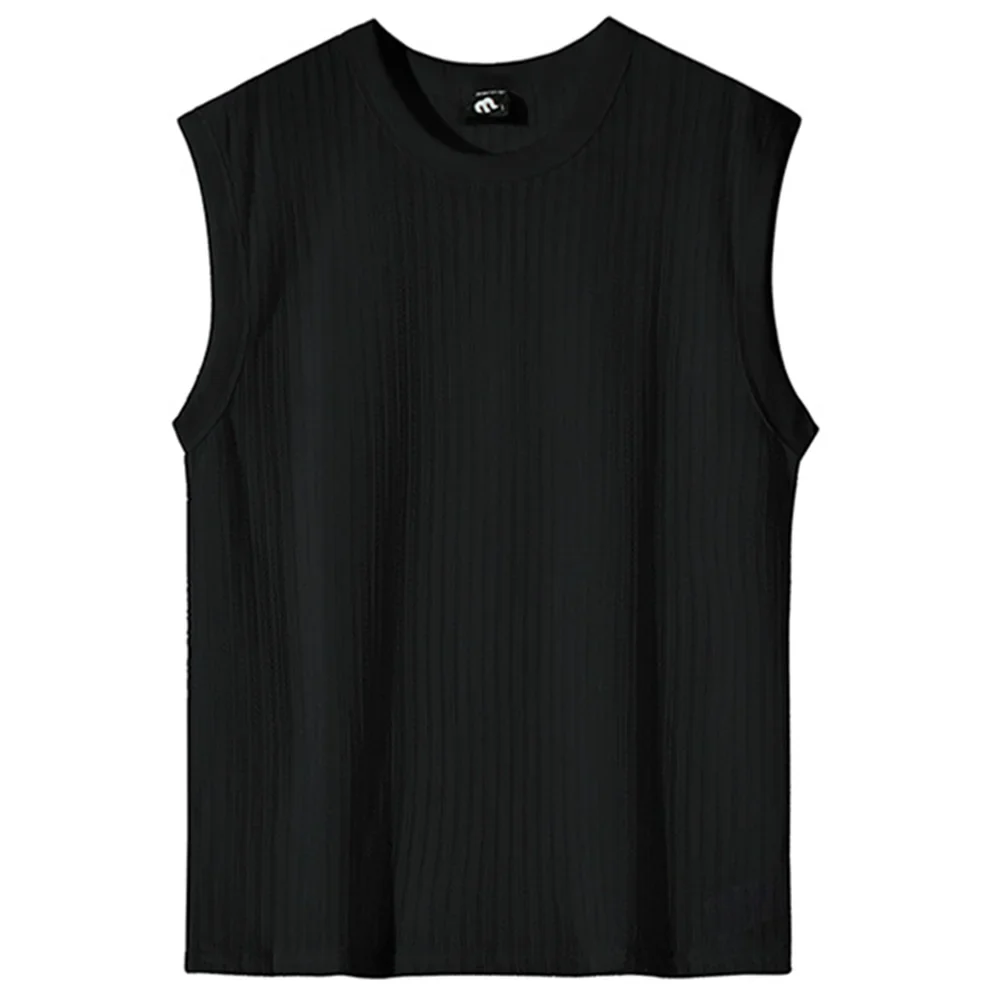 sanyamk Out Solid Knitted Shirt Men's Sexy Tank Top Summer Loose Knit Vest Korean O Neck Sleeveless Tees See Through Undershirts