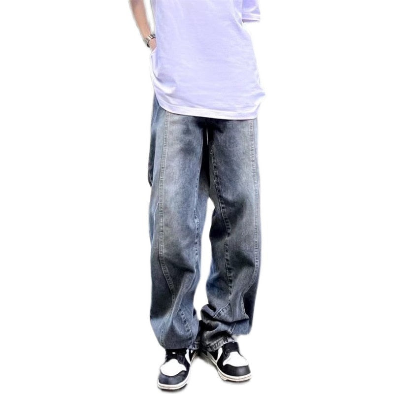 sanyamk Men's Jeans Hip Hop High Street Old Washed Wide Leg Pants Straight Loose Classic Jeans Men