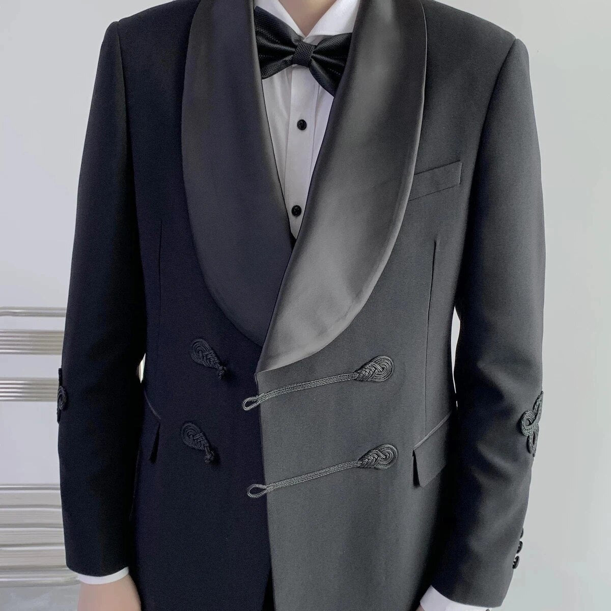 sanyamk Formal Wedding Groom Tuxedo With Chinese Knot Black Shawl Lapel Men Suits Double Breasted Slim Fit Blazer 2 Pcs (Jacket + Pants)