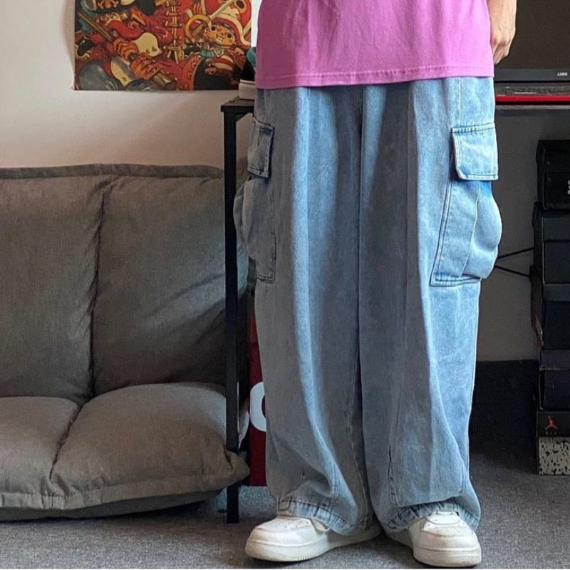 sanyamk Baggy Jeans Trousers Male Denim Pants Black Wide Leg Pants Men Jeans Oversize Cargo Korean Streetwear Hip Hop Harajuku
