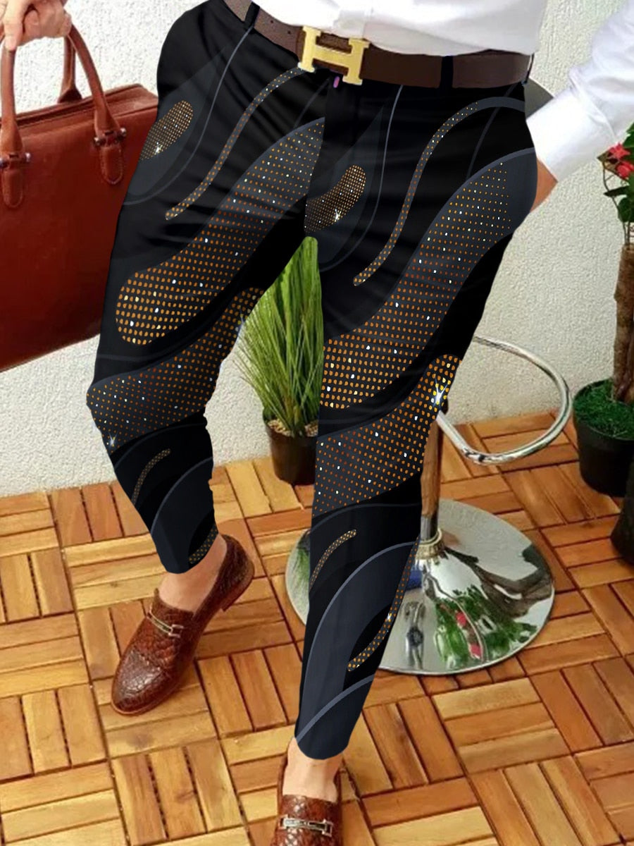 sanyamk New Smart Casual Fashion Men's Pants polka dot pattern Pants Thin Mid Waist Jogger Casual Trousers Suit Pants
