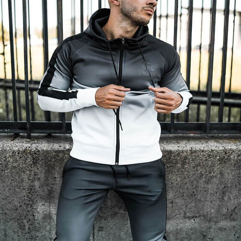 Bonsir Autumn Sweatsuits Men Tracksuit Slim Long Sleeve Zip-up Hooded Sweatshirt And Pants Suits Mens Gradient Fashion Two Piece Sets