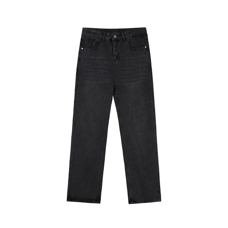 Bonsir - Jeans Men's Loose Straight Autumn New Wide Leg Trousers Korean Fashion Streetwear Black Blue Distressed Casual Baggy Pants