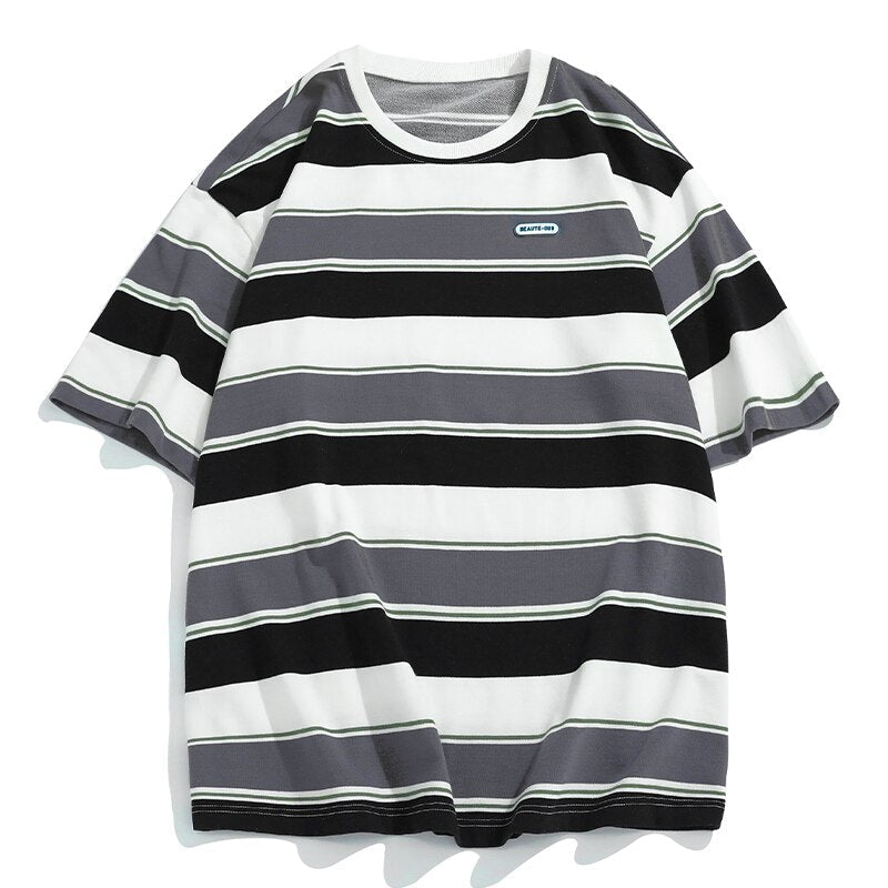 Bonsir Unisex Retro Striped t-Shirt hip hop Oversized Couple Aesthetic Harajuku Clothes Tee Punk Emo Top Urban Streetwear Y2k Top