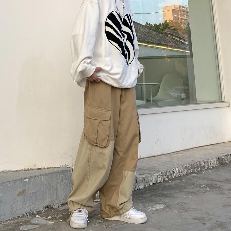 Bonsir Baggy Black Cargo Pants for Men Khaki Cargo Trousers Male Vintage Loose Casual Autumn Japanese Streetwear Hip Hop Retro