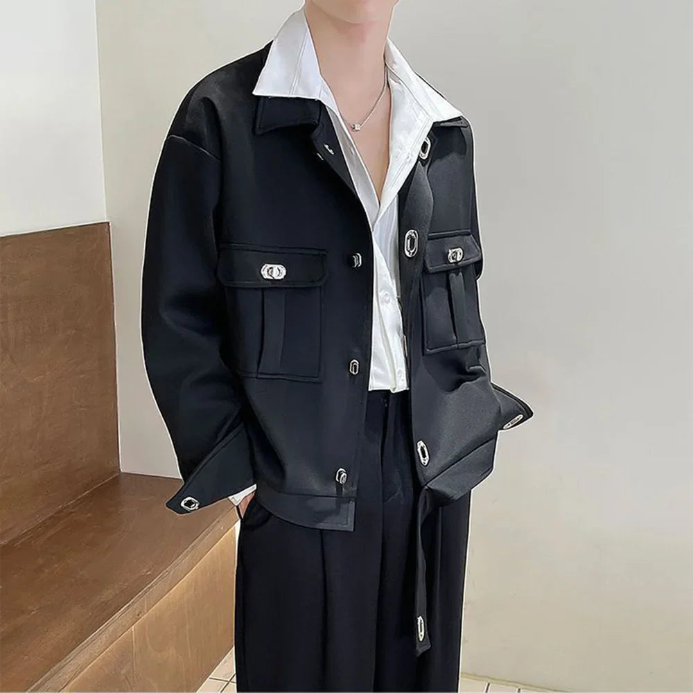 sanyamk Mens Y2k Metal Decoration Casual Workwear Style Jacket Daily Personality Japanese Youth Trend Jacket Men'S Clothing 2024 New