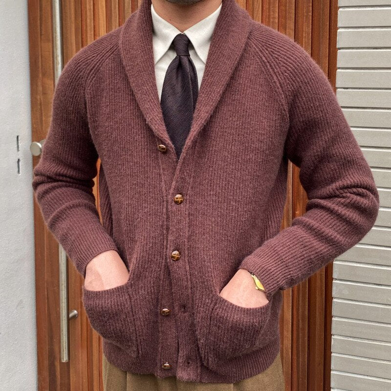 Bonsir Fall lapel Sweater Cardigan Men Knitting Pocket Sweaters Winter Warm Coat Men Single Breasted Top Cardigan Sexy Pleated Sweater