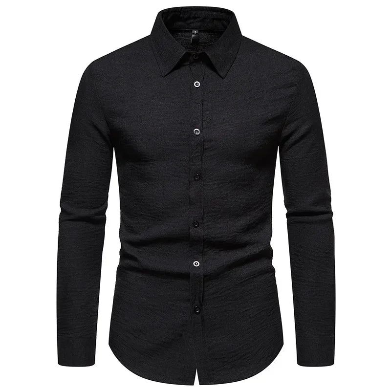BONSIR - Autumn/Winter New Shirt Men's Solid Color Fashion Casual Long Sleeve Shirt Trendy Top Men