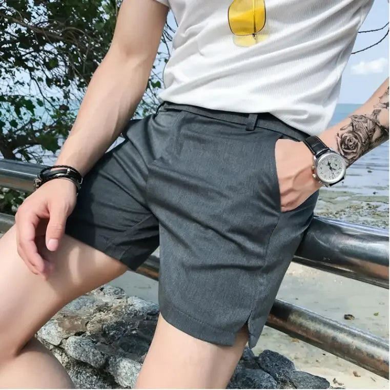 sanyamk - Summer Slim Fit Fashion Solid Straight Shorts Men Clothing Simple Match Casual Business Suit Short Homme Streetwear S-3XL