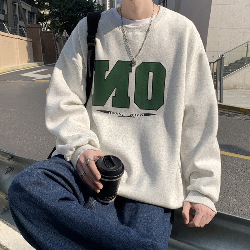 Bonsir Korean Loose Sweatshirts Men Round Neck Pullover Large Size Autumn New Male Hoodies Fashion Brand Clothing