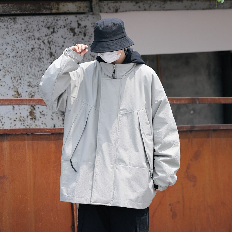 Bonsir Vintage Jacket Men's Spring and Autumn Loose Japanese Casual High Streetwear Workwear Long Sleeve Solid Color Coat