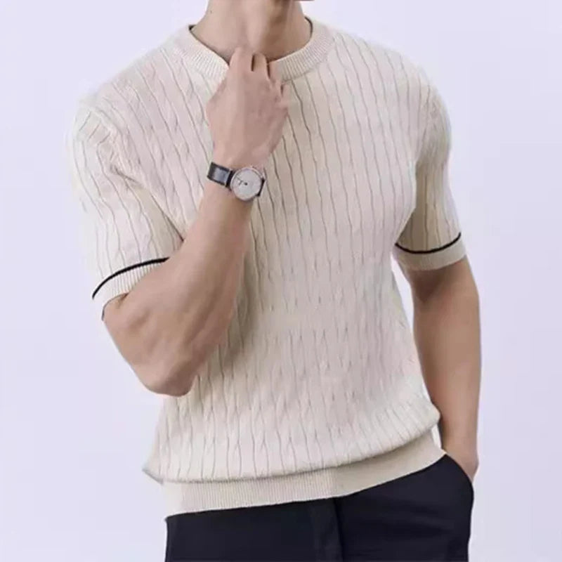 sanyamk - Summer Casual Knitting T-shirts Men Slim Short Sleeve Crew Neck Knitted Tops New Fashion Mens Knitwear Trendy T Shirt Streetwear