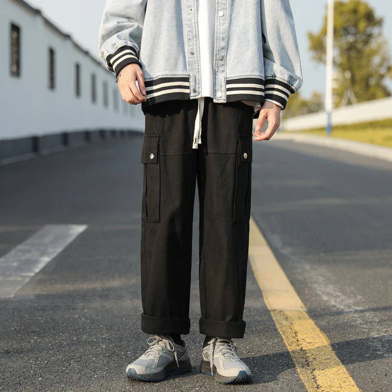 sanyamk - Casual Cargo Pants Men's Streetwear Vintage Trousers Hip-hop Overalls Fashion Loose Straight Wide Leg Pants Men