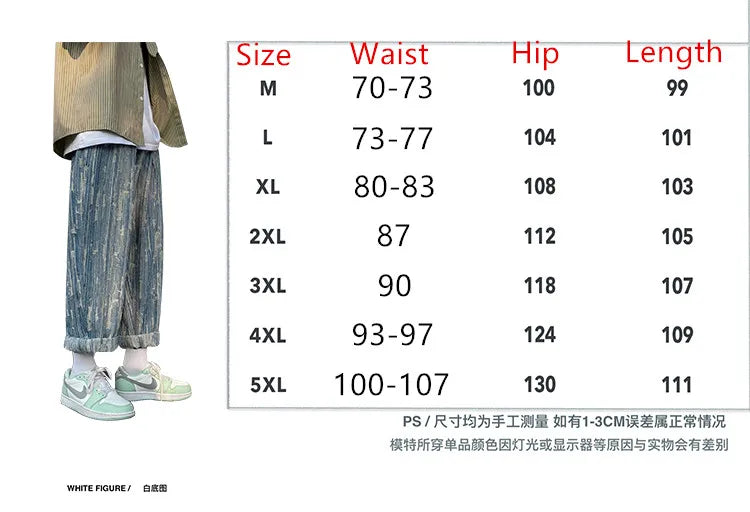 sanyamk - Light Blue Jacquard Jeans Men Spring New Street Handsome Loose Pants Men Elastic Waist Straight Vintage Denim Pants