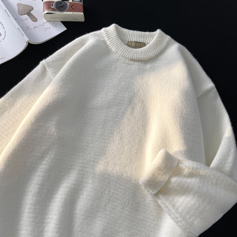 sanyamk Mens Solid Harajuku Warm Knitted Sweaters Pullover Men Vintage 15 Colors Winter Sweater Male Japanese Wool Sweater