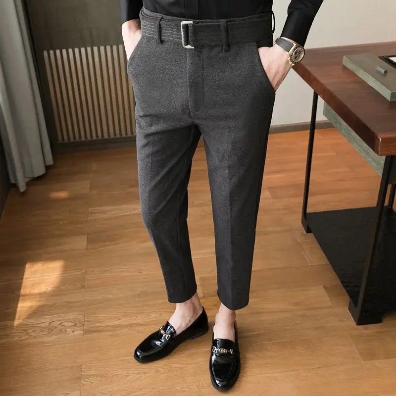 BONSIR - Autumn and Winter Men's Fashion Solid Color Fabric Casual Thickened Wool Business Brushed Straight Tube Versatile Pants