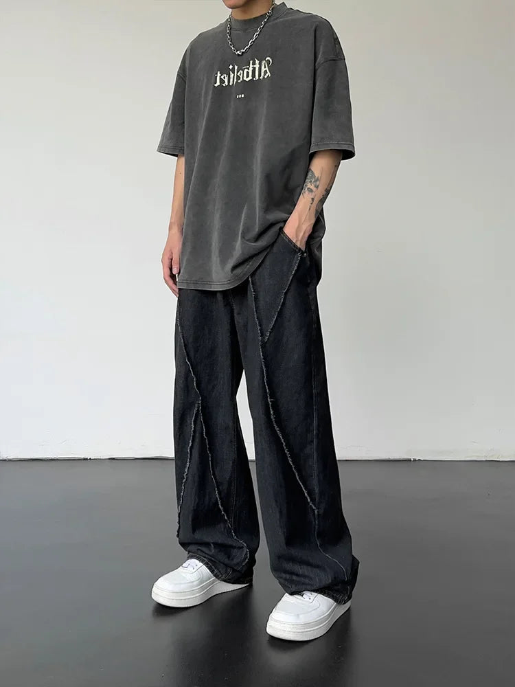 sanyamk Hip Hop Distressed Shabby Jeans Pants Men Ripped Patchwork Denim Trousers Male Oversize Loose Japanese Streetwear 5XL