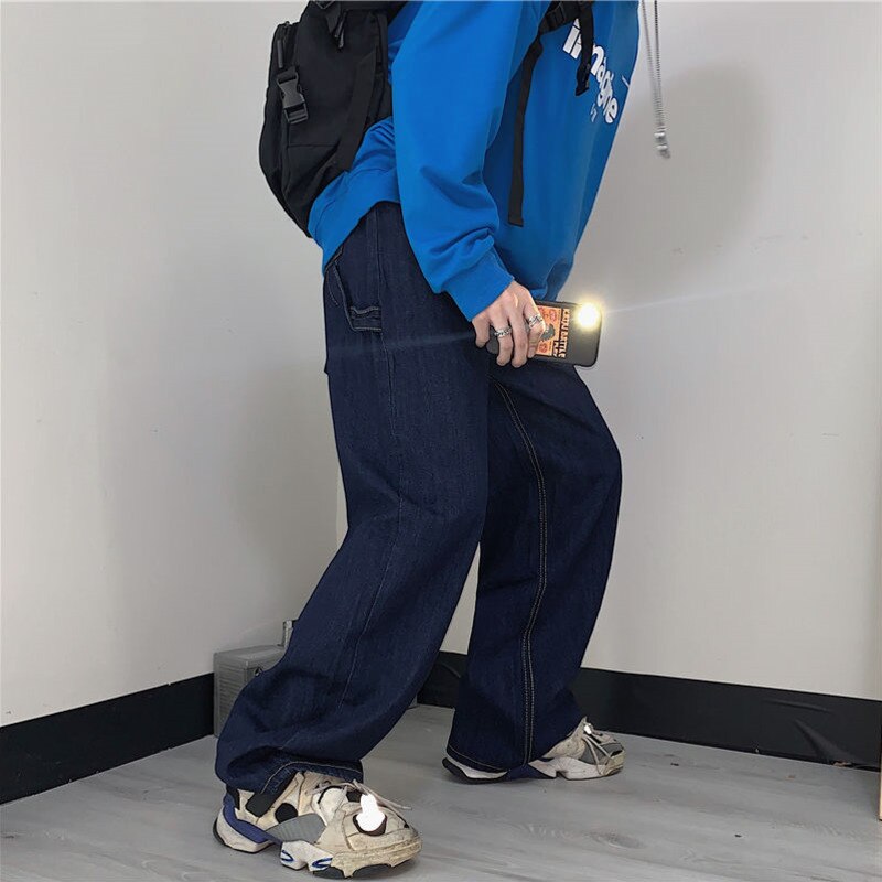 sanyamk Blue Baggy Jeans Men Fashion Casual Wide Leg Jeans Men Streetwear Korean Loose Hip Hop Straight Denim Pants Mens Trousers S-XL