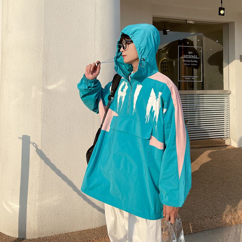 Bonsir Autumn Letter Men's Pullover Hooded Zippers Coat Fashion Brand Loose Autumn Male Jackets Hip Hop Unisex Clothing