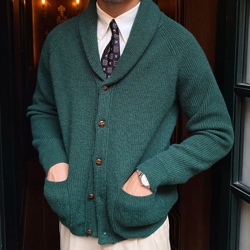 Bonsir Fall lapel Sweater Cardigan Men Knitting Pocket Sweaters Winter Warm Coat Men Single Breasted Top Cardigan Sexy Pleated Sweater