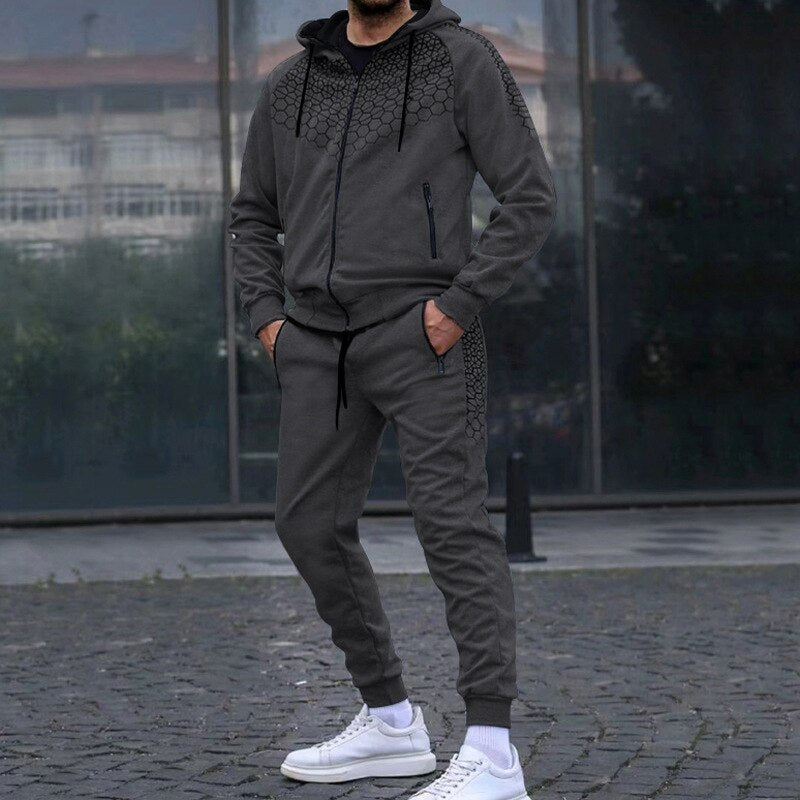 Bonsir Fashion Graphic Print Tracksuit Men Casual Hoodies Two Piece Sets Autumn Mens Long Sleeve Hooded Sweatshirt And Pants Suits Male