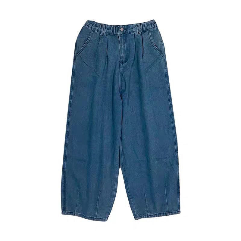 Bonsir Loose Silhouette Jeans Vintage Fashion Solid Color Wash Wide Leg Trousers Casual Trousers Men Spring Autumn Pants