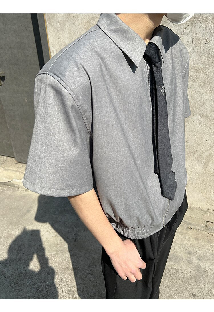 sanyamk Loose Short Sleeve Shirt Men Japan Korean Fashion Streetwear Casual Zipper Short Style Shirts and Blouses Male Vintage Shirts