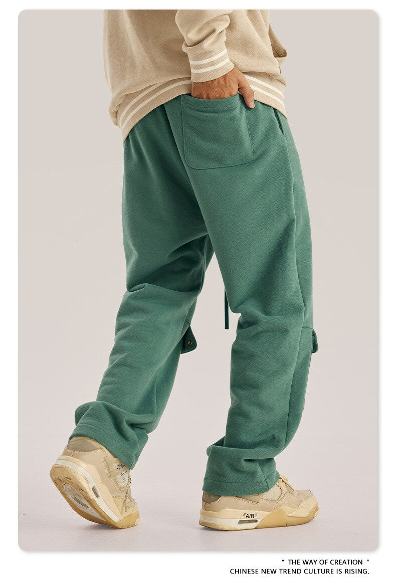 sanyamk Autumn Warm Vintage Green Cargo Pants Men Cargo Trousers Male Loose Casual Streetwear Hip Hop Pockets Men's Clothing