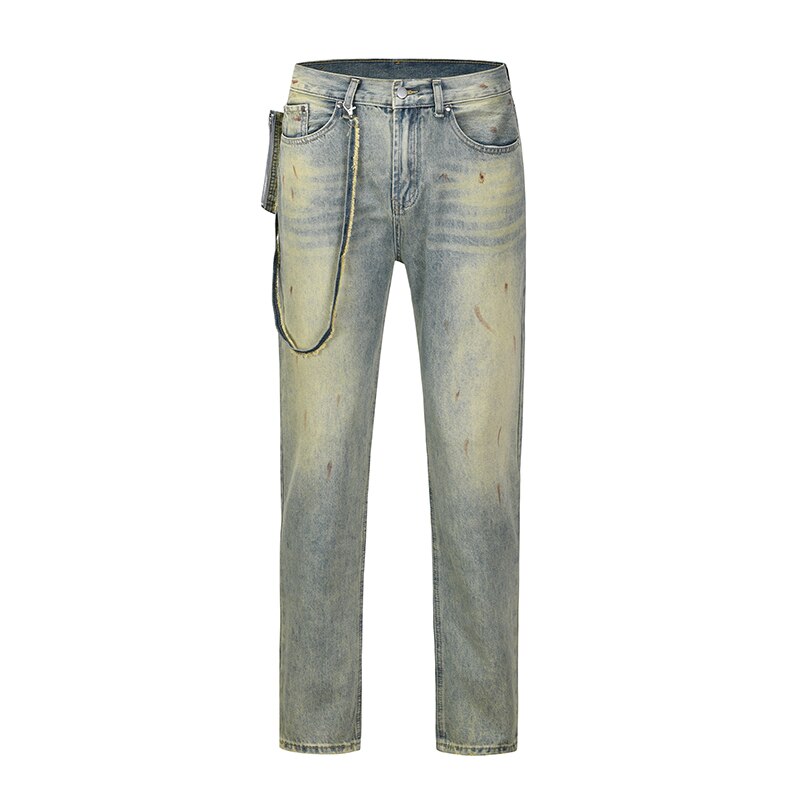 sanyamk High Street Hand Painted Distressed Washed Design Patchowrk Mens Jeans Pants Stragiht Streetwear Ripped Casual Denim Trousers
