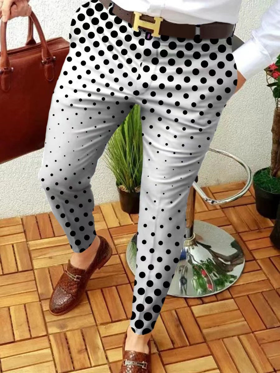 sanyamk New Smart Casual Fashion Men's Pants polka dot pattern Pants Thin Mid Waist Jogger Casual Trousers Suit Pants