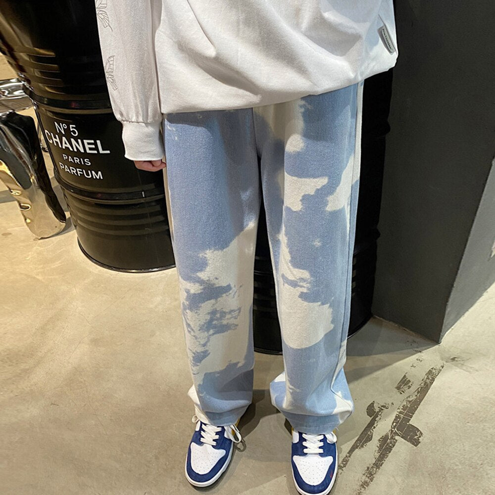 sanyamk Men Y2k Tie Dye Baggy Jeans New Loose Vintage Denim Trousers Male Streetwear Kpop Causal Straight Wide Leg Pants Genderless