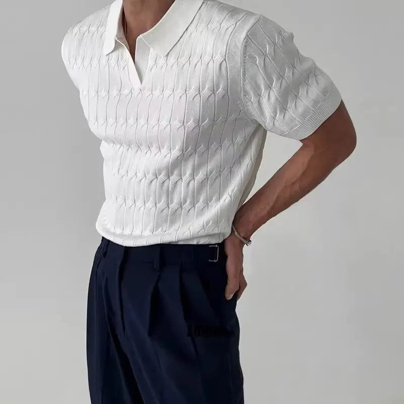 sanyamk - High-end Korean Knitted Polo Shirt Men Short Sleeve Trendy T-shirts for Men Summer Japanese Slim Fit Lapel Golf Wear 2024 Top